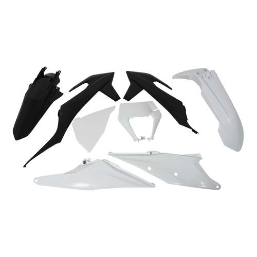 Rtech KTM White/Black Plastic Kit XC-F 250-350-450 2020 SIX DAYS (with Left Airbox Cover & Headlight Plastic)