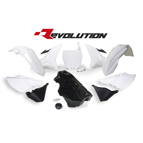 Rtech Revolution Yamaha White Plastic Kit YZ-X 125 2020 (with Black Gas Tank, Gas Cap & Front Plate Adapter)