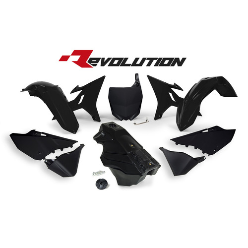 Rtech Revolution Yamaha Black Plastic Kit YZ-X 125 2020 (with Black Gas Tank, Gas Cap & Front Plate Adapter)