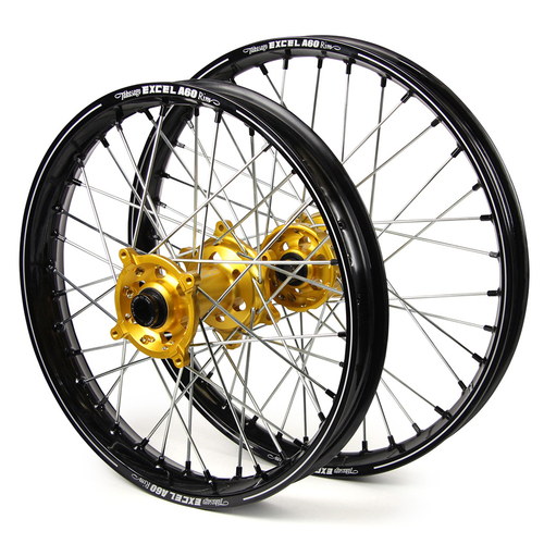 Suzuki SM Pro / Excel A60 SNR MX Black Rim / Gold Hub / Black Nipples Wheel Set DRZ 400 2000-2004 (21*1.60 / 18*2.15)