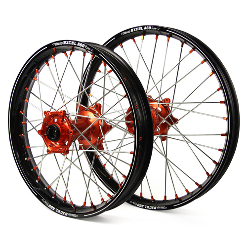 Husaberg SM Pro / Excel A60 SNR MX Black Rim / Orange Hub / Orange Nipples Wheel Set FC 450 2004-2005 (21*1.60 / 18*2.15)