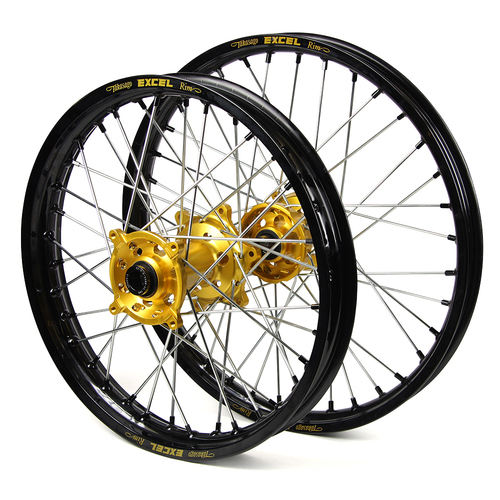 Suzuki SM Pro / Excel SNR MX Black Rim / Gold Hub / Black Nipples Wheel Set DRZ 400 2000-2004 (21*1.60 / 18*2.15)