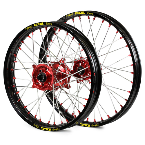 Honda SM Pro / Excel SNR MX Black Rim / Red Hub / Red Nipples Wheel Set CRF 450 R 2013-On (21*1.60 / 18*2.15)