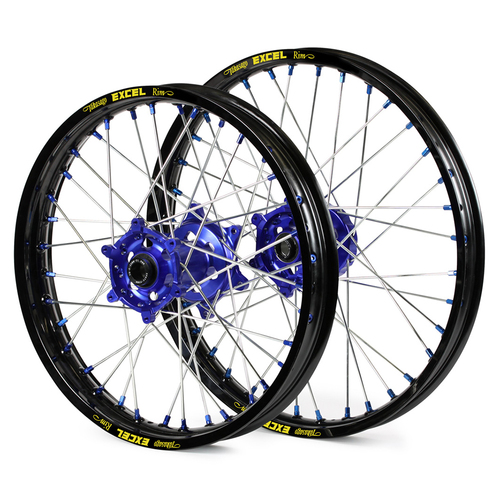 Yamaha SM Pro / Excel SNR MX Black Rim / Blue Hub / Blue Nipples Wheel Set WR 450 F 2002-2018 (21*1.60 / 18*2.15)