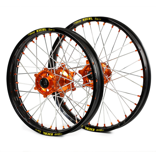 Husaberg SM Pro / Excel SNR MX Black Rim / Orange Hub / Orange Nipples Wheel Set FC 450 2004-2005 (21*1.60 / 18*2.15)