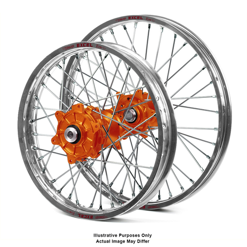 KTM 950-990 Adventure Silver Excel Rims / Orange SM Pro Hubs Wheel Set - 950-990 Adventure  2003-14 21*1.85 / 17*5.00 