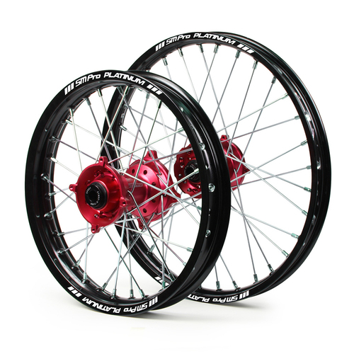 Honda SM Pro / Platinum Junior MX Black Rim / Red Hub Wheel Set CR 80-85 (BIG WHEEL) 1996-2007 (19*1.40 / 16*1.85)