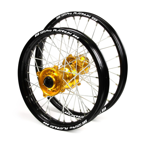 Suzuki SM Pro / Platinum Junior MX Black Rim / Gold Hub Wheel Set RM 80-85 (BIG WHEEL) 1993-2017 (19*1.40 / 16*1.85)