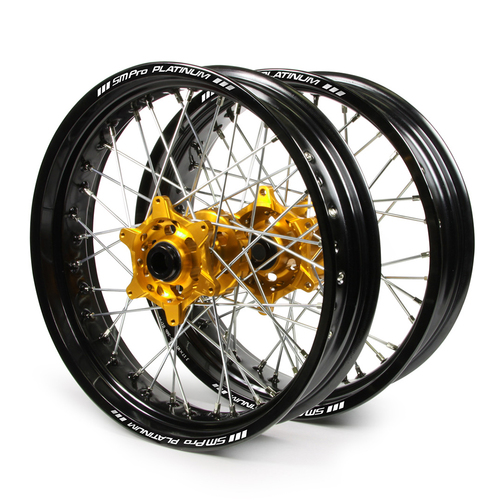 Suzuki SM Pro / Platinum Supermoto Non Cush. Black Rims / Gold Hubs Wheel Set DRZ 400 2000-2004 (17*3.50 / 17*4.25)