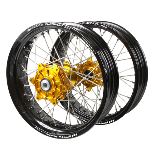 Suzuki SM Pro / Platinum Supermoto Cush Drive Black Rims / Gold Hubs Wheel Set DRZ 400 E 2000-On (17*3.50 / 17*4.25)