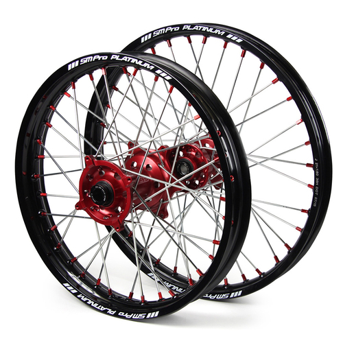 Honda SM Pro / Platinum SNR MX Black Rim / Red Hub / Red Nipples Wheel Set CRF 450 R 2013-On (21*1.60 / 18*2.15)