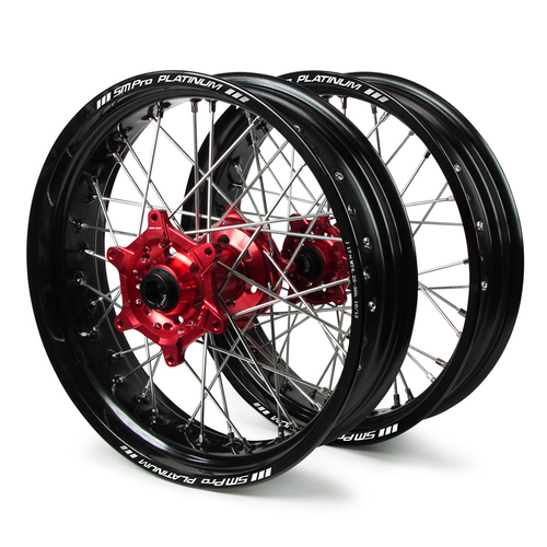 Honda SM Pro / Platinum Supermoto Non Cush. Black Rims / Red Hubs Wheel Set CRF 250 RX 2019-On (17*3.50 / 17*4.25)