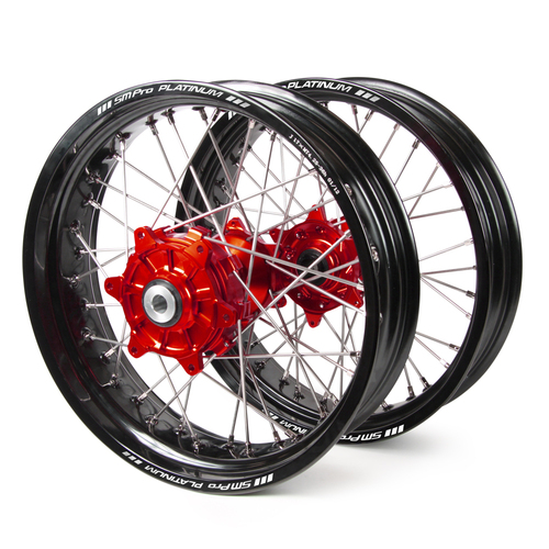 Honda SM Pro / Platinum Supermoto Cush Drive Black Rims / Red Hubs Wheel Set CRF 450 L 2019-On (17*3.50 / 17*4.25)