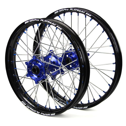 Yamaha SM Pro / Platinum SNR MX Black Rim / Blue Hub / Blue Nipples Wheel Set WR 250 F 2002-2019 (21*1.60 / 18*2.15)