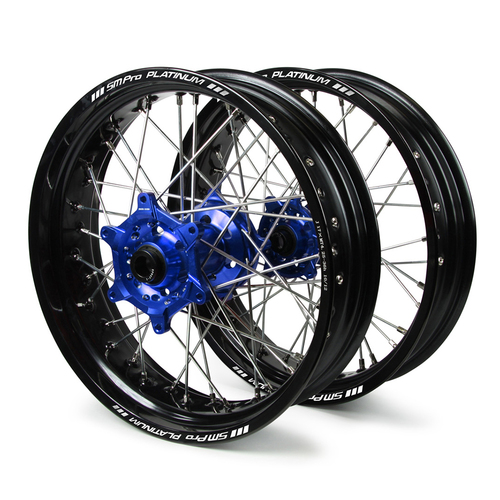 Yamaha SM Pro / Platinum Supermoto Non Cush. Black Rims / Blue Hubs Wheel Set WR 250 F 2002-2019 (17*3.50 / 17*4.25)