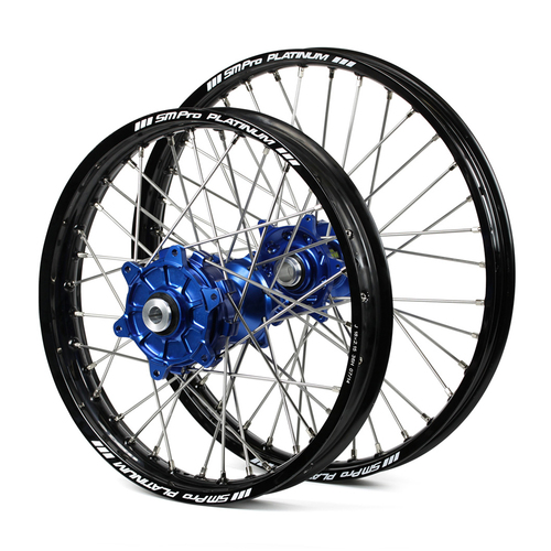 Yamaha SM Pro / Platinum Enduro Cush Drive Black Rims / Blue Hubs Wheel Set WRF 250-450 2002-2017 (21*1.60 / 18*2.15)