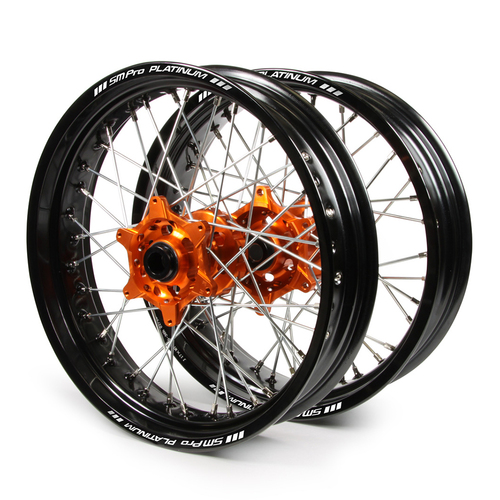 Husaberg SM Pro / Platinum Supermoto Non Cush. Black Rims / Orange Hubs Wheel Set FE 501 E 2004 (17*3.50 / 17*4.25)