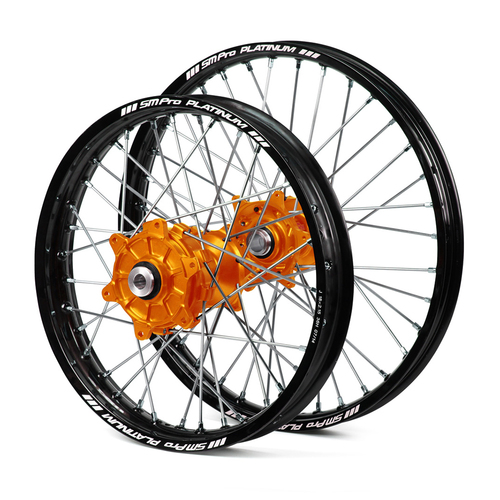 KTM SM Pro / Platinum Enduro Cush Drive Black Rims / Orange Hubs Wheel Set EXC-EXC-F 250-300-350-450-500 2003-2017 (21*1.60 / 18*2.15)