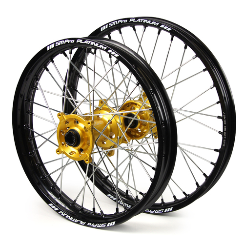 Suzuki SM Pro / Platinum SNR MX Black Rim / Gold Hub / Black Nipples Wheel Set RMZ 250 2007-On (21*1.60 / 18*2.15)