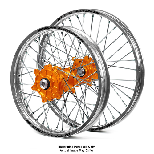 KTM 950-990 Adventure Silver Platinum Rims / Orange SM Pro Hubs Wheel Set - 950-990 Adventure 2003-14 21*1.85 / 18*4.25 