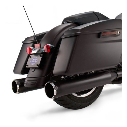 S&S Mk45 Slip-On Mufflers Ceramic Black With Highlight Machined Black Thruster End Caps - 4.5" For 1995-'16 Touring Models