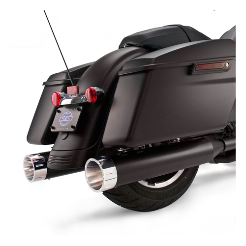 S&S Mk45 Slip-On Mufflers Ceramic Black With Chrome Tracer End Caps - 4.5" For 1995-'16 Touring Models