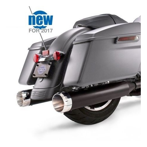 S&S Mk45 Slip-On Mufflers Ceramic Black With Chrome Thruster End Caps - 4.5" For 2017-'20 M8 Touring Models