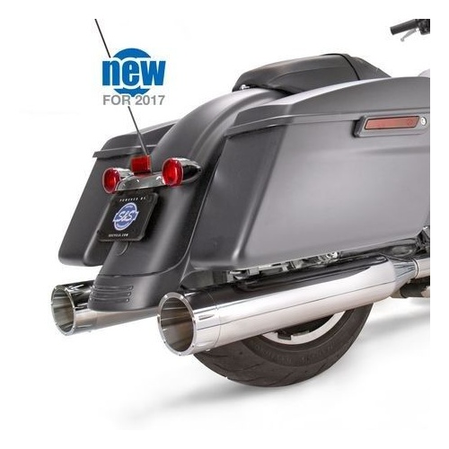 S&S Mk45 Slip-On Mufflers Chrome With Chrome Tracer End Caps - 4.5" For 2017-'20 M8 Touring Models