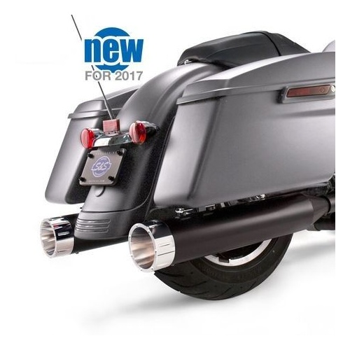 S&S Mk45 Slip-On Mufflers Ceramic Black With Chrome Tracer End Caps - 4.5" For 2017-'20 M8 Touring Models