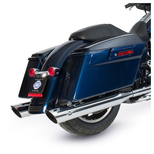 S&S Slash Cut Slip-On Mufflers Chrome With Slash Down End - 4" For 1995-16 Touring Models, 2009-19 Tri Glide Models