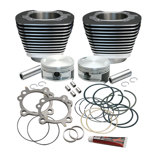 S&S Replacement 3-7/8" Bore Cylinder & Piston Kit For S&S 106" Stroker Kits For 1999-'16 Big Twins. - Wrinkle Black Finish