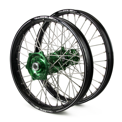 Kawasaki Talon / Excel A60 SNR MX Black Rims / Green Hubs Wheel Set KX 125-250 2003 (21 / 19*2.15)