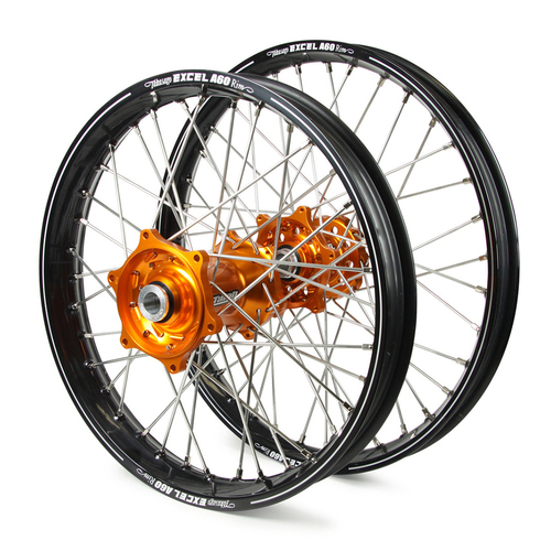 KTM Talon / Excel A60 SNR MX Black Rims / Orange Hubs Wheel Set EXC-EXCF 250-300-350-450-500 2003-15 (21 / 18*2.15)