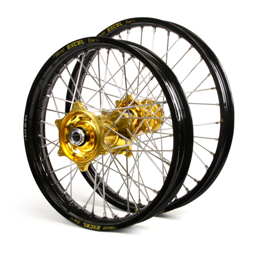 Honda Talon / Excel JNR MX Black Rims / Gold Hubs Wheel Set CR80-85 1997-2007 (Big Wheel) (19*1.4 / 16*1.85)