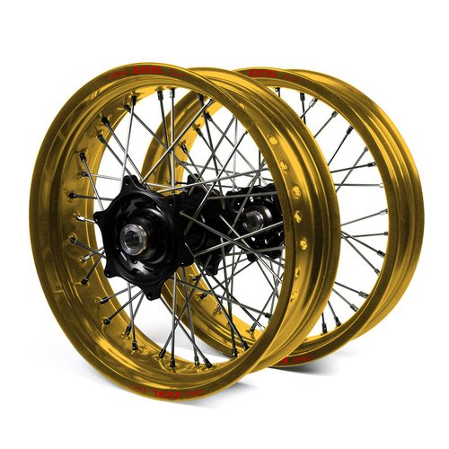 Yamaha Talon / Excel Supermoto Non Cush" Gold Rims / Black Hubs Wheel Set YZ 125-250 1998-01,  YZF 250 2001,  YZF400-426 1999-01 (17*3.50 / 17*4.25)"