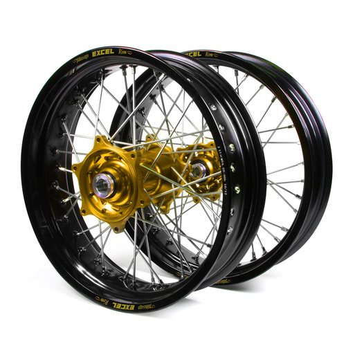 Yamaha Talon / Excel Supermoto Non Cush" Black Rims / Gold Hubs Wheel Set YZ 125-250 2002-07,  YZF 250 2002-06,  YZF426-450 2002-07 (17*3.50 / 17*4.25