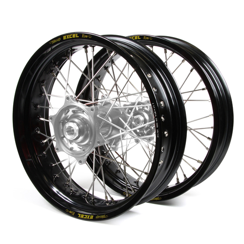 Yamaha Talon / Excel Supermoto Non Cush" Black Rims / Silver Hubs Wheel Set YZ 125-250 2002-07,  YZF 250 2002-06,  YZF426-450 2002-07 (17*3.50/17*4.25