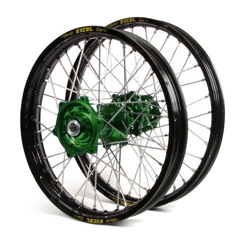 Kawasaki Talon / Excel SNR MX Black Rims / Green Hubs Wheel Set KX 125-250 1999-02, KX500 1999-04 (21*1.6 / 19*2.15)