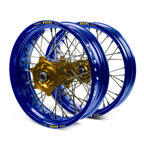 Honda Talon / Excel Supermoto Non Cush" Blue Rims / Gold Hubs Wheel Set XR 600 1986-1999 (17*3.50 / 17*4.25)"