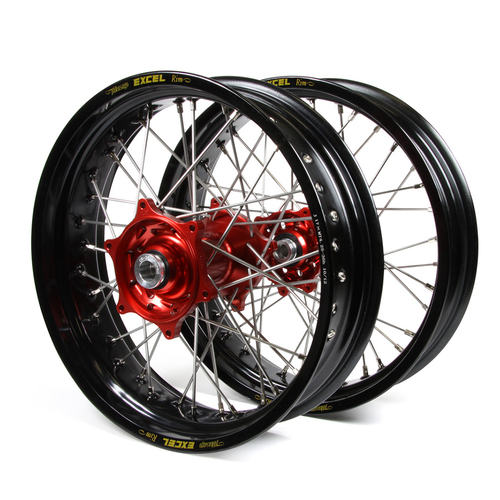 Honda Talon / Excel Supermoto Non Cush" Black Rims / Red Hubs Wheel Set XR 600 1986-1999 (17*3.50 / 17*4.25)"