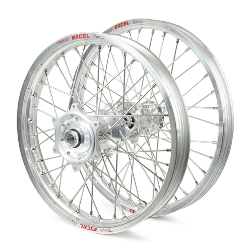 Suzuki Talon / Excel SNR MX Silver Rims / Silver Hubs Wheel Set DRZ 400E 2000-17 (21*1.6 / 18*2.15)