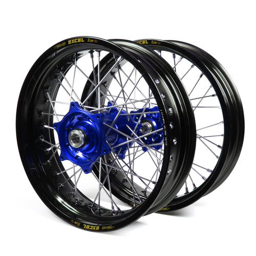 Honda Talon / Excel Supermoto Non Cush Black Rims / Blue Hubs Wheel Set CR 125-250 2002-07,  CRF 250 2004-13,  CRF450 2002-12 (17*3.50 / 17*4.25)