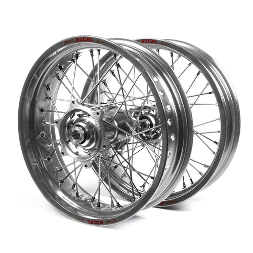 KTM Talon / Excel Supermoto Non Cush" Silver Rims / Silver Hubs Wheel Set EXC-EXCF 250-300-350-450-500 2003-15 (17*3.50 / 17*4.25)"