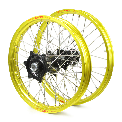 Suzuki Talon / Excel SNR MX Yellow Rims / Black Hubs Wheel Set RMZ 250 2007-17, RMZ 450 2005-17 (21*1.6 / 19*2.15)