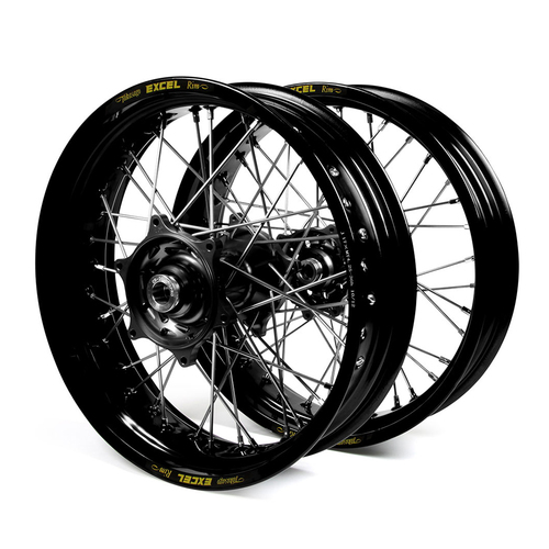 Suzuki Talon / Excel Supermoto Non Cush" Black Rims / Black Hubs Wheel Set RMZ 250 2007-17,  RMZ 450 2005-17 (17*3.50 / 17*4.25)"