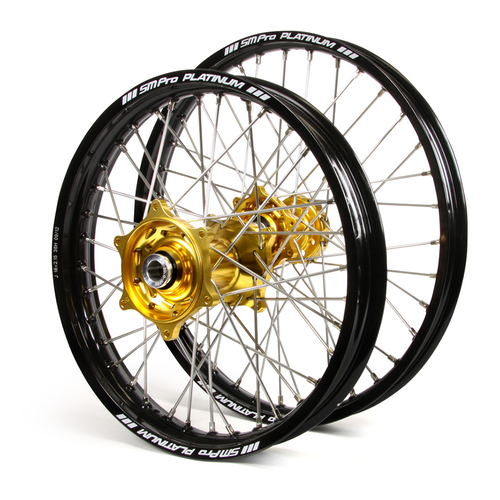 Honda Talon / Platinum JNR MX Black Rims / Gold Hubs Wheel Set CR 80-85 1997-2007 (Big Wheel) (19*1.4 / 16*1.85)