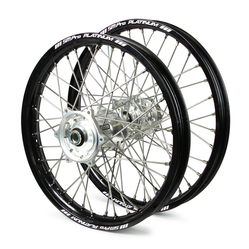 Honda Talon / Platinum JNR MX Black Rims / Silver Hubs Wheel Set CR 80-85 1997-2007 (Big Wheel) (19*1.4 / 16*1.85)