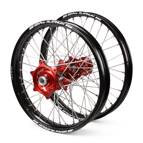 Honda Talon / Platinum JNR MX Black Rims / Red Hubs Wheel Set CR 80-85 1997-2007 (Small Wheel) (17*1.4 / 14*1.6)