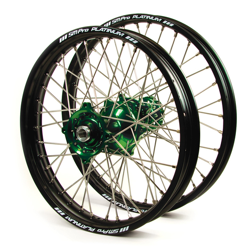 Kawasaki Talon / Platinum JNR MX Black Rims / Green Hubs Wheel Set KX 80-85 1993-2017 (Big Wheel) (19*1.4 / 16*1.85)