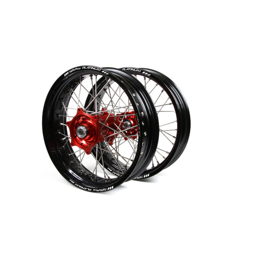 Honda Talon / Platinum Supermoto Non Cush" Black Rims / Red Hubs Wheel Set XR 600 1986-1999 (17*3.50 / 17*4.25)"